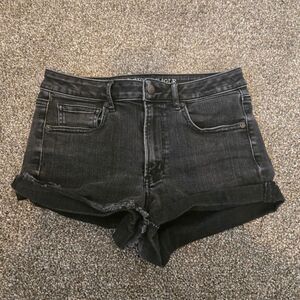 Women's American Eagle Stretch High Rise Shortie Black Tight Denim Jean Shorts 6
